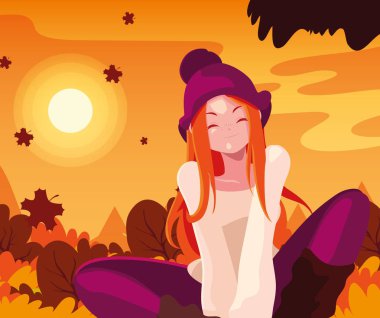 Sonbahar vektör tasarımlı kadın