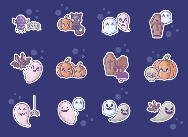 Bundle halloween with set icons — Stock Vector