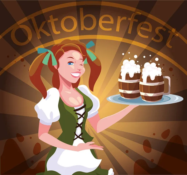 Tyskland oktoberfest kvinna vektor design — Stock vektor