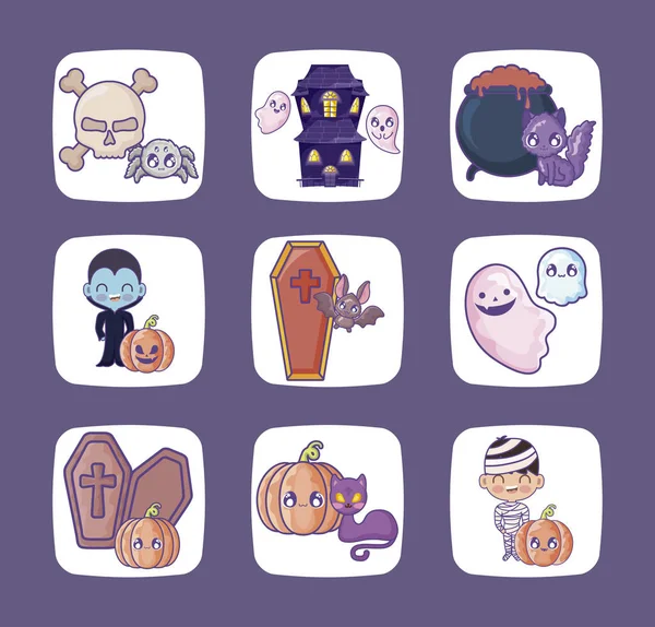 Bundle halloween with set icons — Stock Vector
