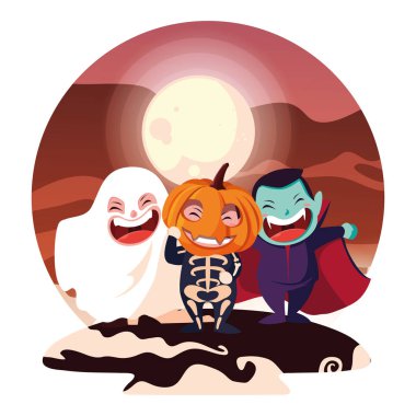 Cadılar Bayramı kostümlü çocuk vektör tasarımı simgesi