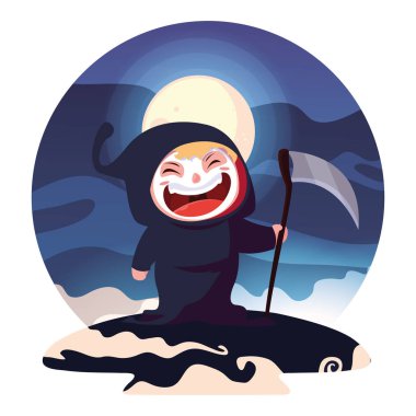 Cadılar Bayramı kostümlü çocuk vektör tasarımı simgesi