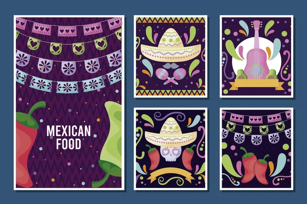 Ensemble de carte de nourriture mexicaine — Image vectorielle