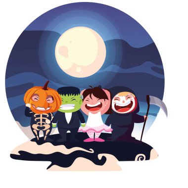 Cadılar Bayramı kostümlü çocuk vektör tasarımı simgesi