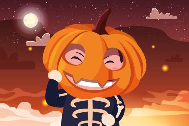 Cadılar Bayramı kostümlü çocuk vektör tasarımı