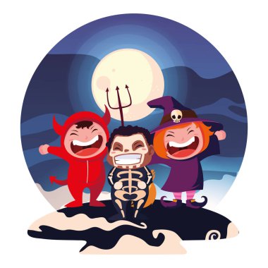 Cadılar Bayramı kostümlü çocuk vektör tasarımı simgesi