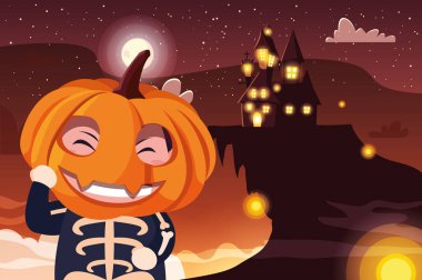 Cadılar Bayramı kostümlü çocuk vektör tasarımı