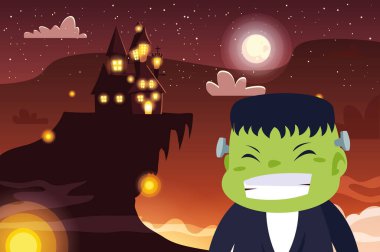 Cadılar Bayramı kostümlü çocuk vektör tasarımı