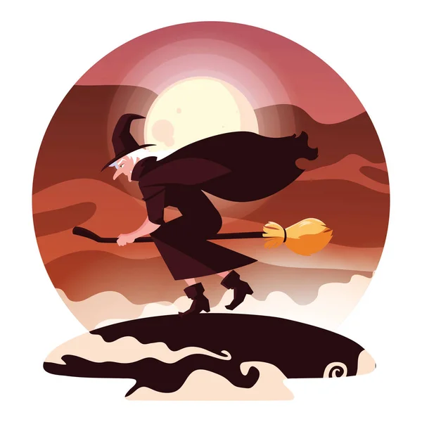 Bruxa de Halloween com vassoura vassoura vetor design ícone —  Vetores de Stock