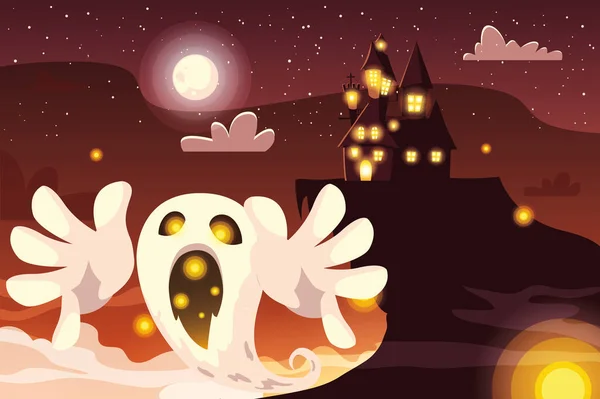 Halloween fantasma dibujos animados vector de diseño — Vector de stock