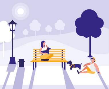 Park vektör tasarımında kadın ve erkek