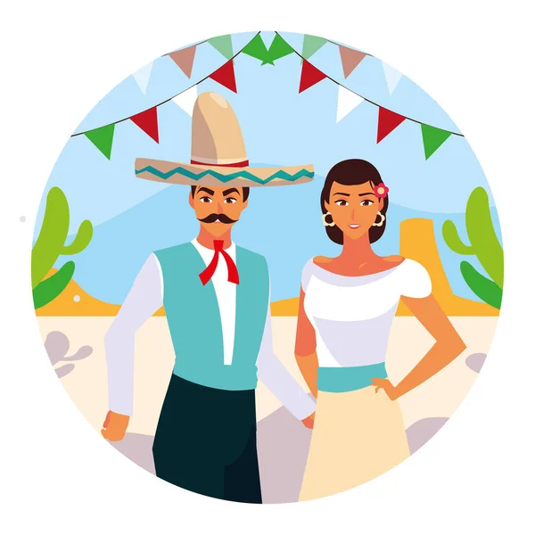 Conception vectorielle isolée couple mexicain — Image vectorielle