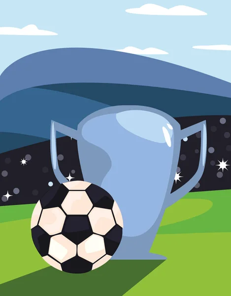 Un ballon de football classique noir et blanc avec trophée — Image vectorielle