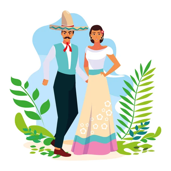 Conception vectorielle isolée couple mexicain — Image vectorielle