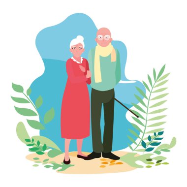 Büyükanne ve büyükbaba çizgi film vektör tasarım simgesi