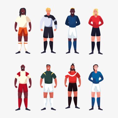 bundle of soccer player men standing