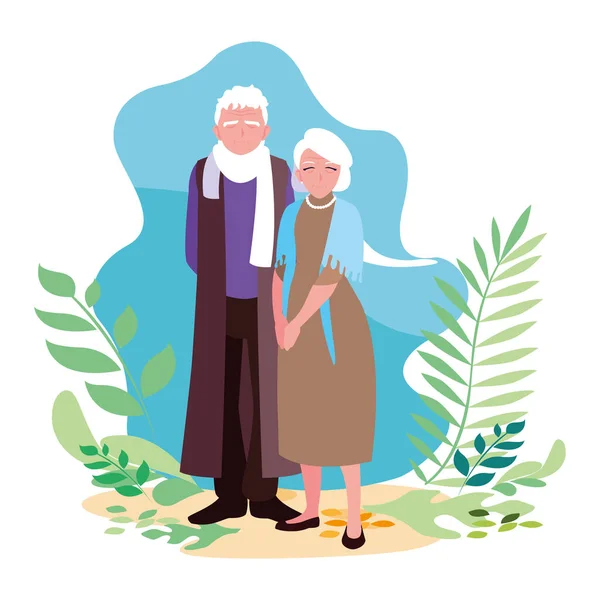 Grandmother and grandfather cartoon vector design icon — Stock Vector