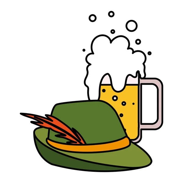 Caneca de cerveja com chapéu de caça alemão em fundo branco — Vetor de Stock