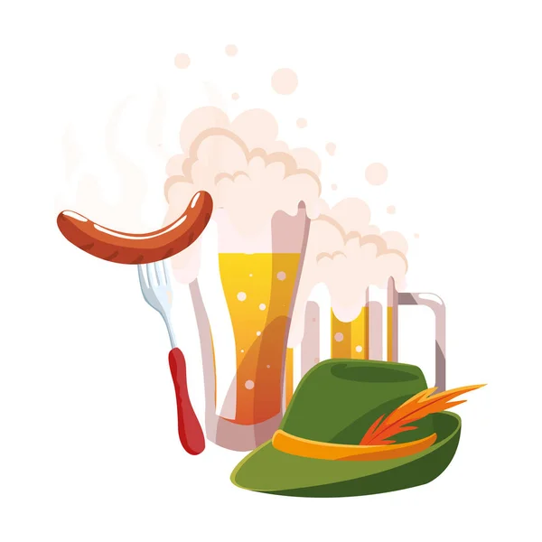 Beer festival oktoberfest with set of icons — Stock Vector