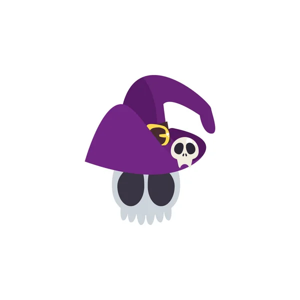 Skull of dead with wizard hat on white background — Stock Vector
