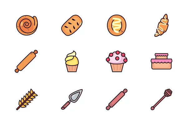 Piekarnia z zestawem ikon do pieczenia chleba — Wektor stockowy