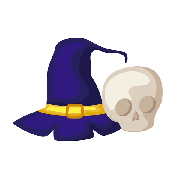 Hat of witch halloween with skull — Stock Vector