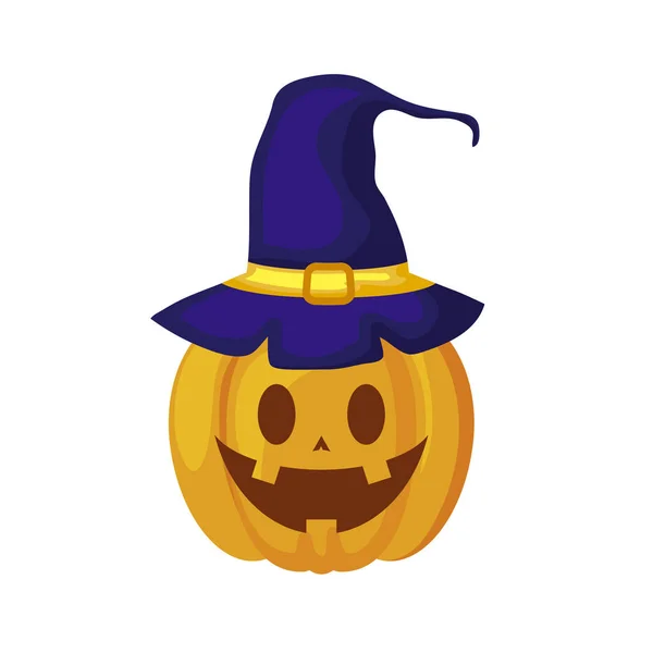 Calabaza de halloween con sombrero bruja — Vector de stock