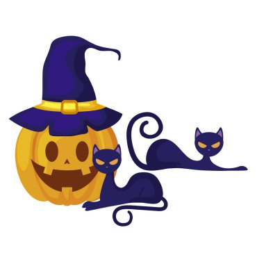 cadı şapka ve kediler ile halloween kabak