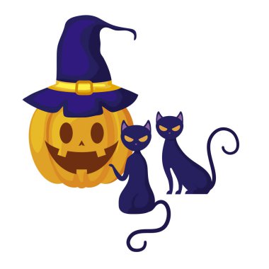 cadı şapka ve kediler ile halloween kabak