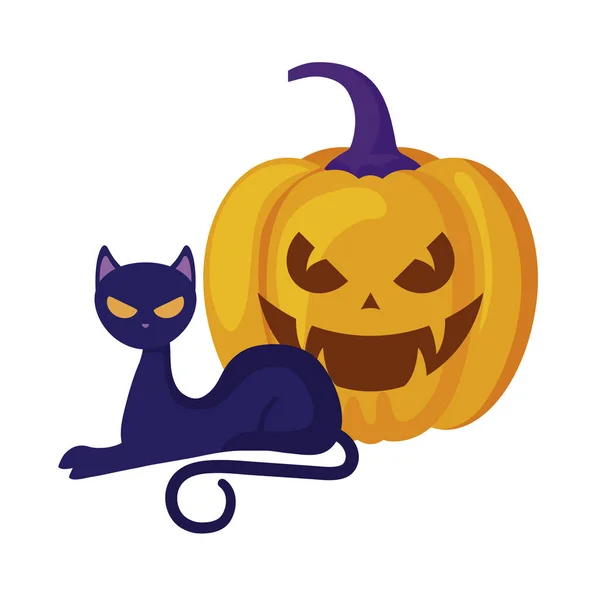 Calabaza de Halloween con gato icono aislado — Archivo Imágenes Vectoriales