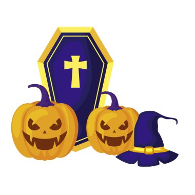 şapka cadı ve tabut ile halloween kabaklar
