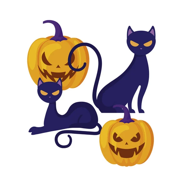 Halloween dýně s kočkami — Stockový vektor