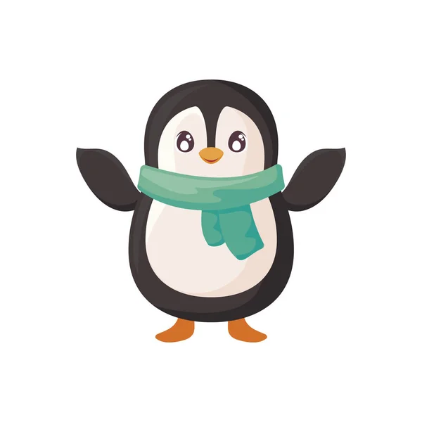 Ładny pingwin z szalikiem na białym tle — Wektor stockowy