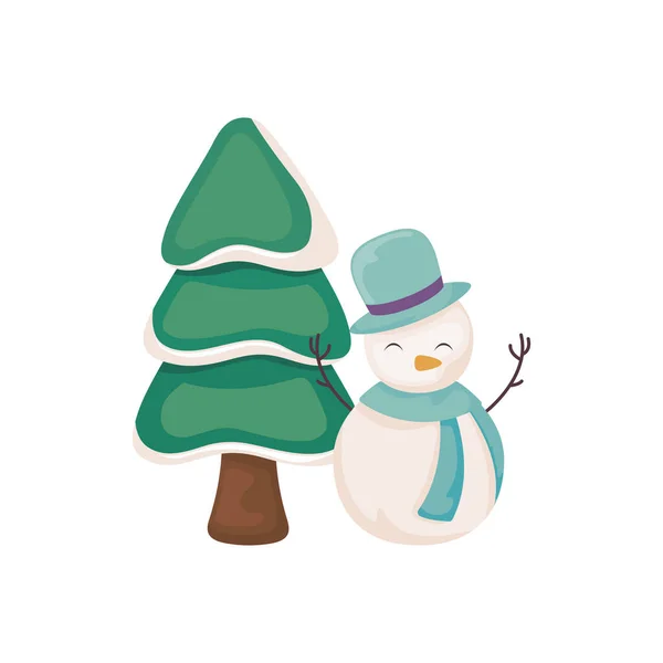 Muñeco de nieve con árbol de Navidad sobre fondo blanco — Vector de stock