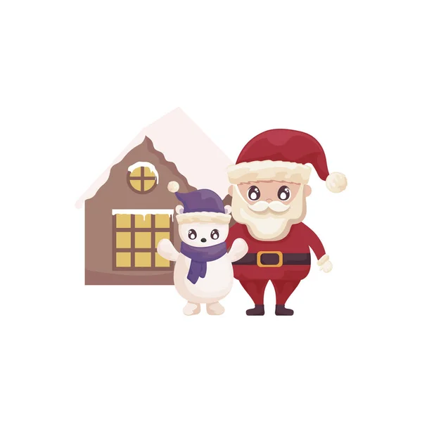 Weihnachtsmann und Eisbär auf weißem Hintergrund — Stockvektor