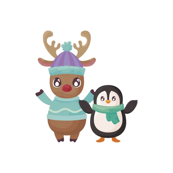白背企鹅和驯鹿 — 图库矢量图片