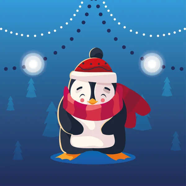 Tarjeta de Navidad de pingüino con bufanda — Vector de stock