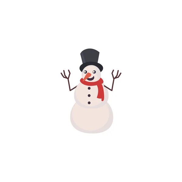 Bonhomme de neige mignon avec chapeau et écharpe sur fond blanc — Image vectorielle