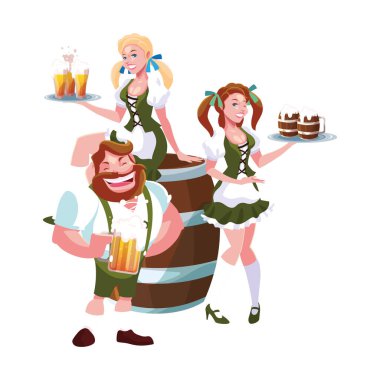 Beyaz arka planda elinde bira bardağı olan bir grup insan.
