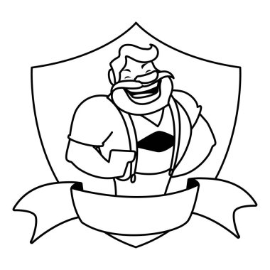 Ahşap kalkan geçmişi olan bir adamın silueti.