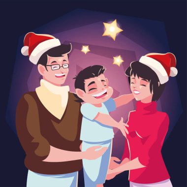 Aile Noel akşamı sahnesi, aileler ve çocuklar.
