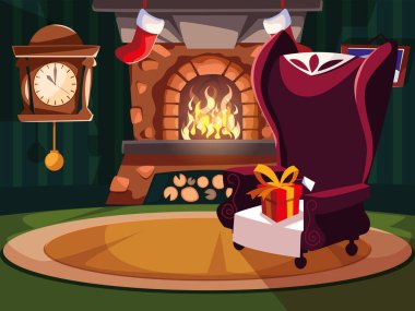 Bacalı ve noel süslemeli oturma odası.