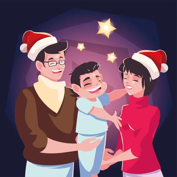 Familia escena de la noche de Navidad, padres e hijos — Archivo Imágenes Vectoriales