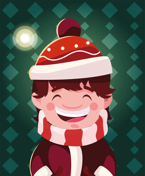 Karta świąteczna chłopca w kapeluszu i szaliku — Wektor stockowy