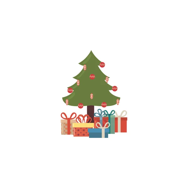 Vánoční stromek s dárkovými krabicemi na bílém pozadí — Stockový vektor