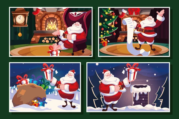 Weihnachtskarten mit Weihnachtsmann verpacken — Stockvektor