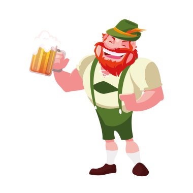 Beyaz arka planda elinde bira bardağı olan bir adam.