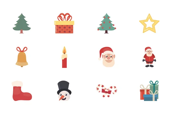 Paquete de feliz Navidad con iconos establecidos — Vector de stock