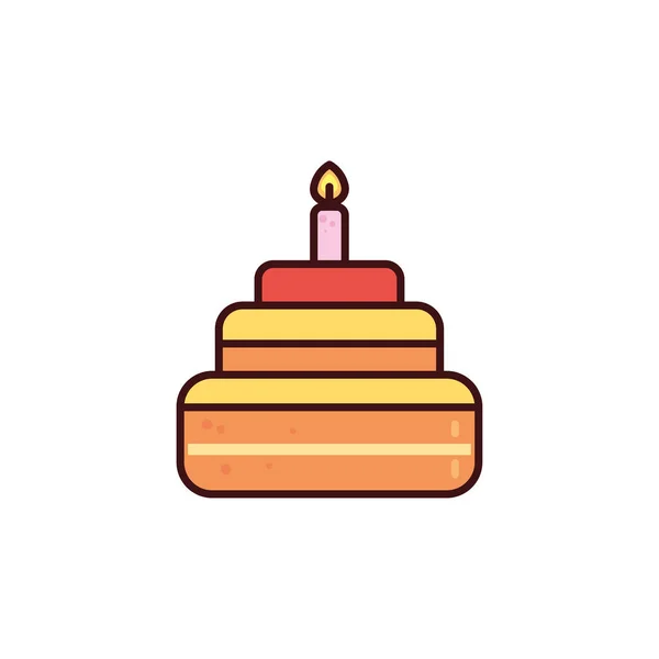 Pastel de cumpleaños con vela en fondo blanco — Vector de stock