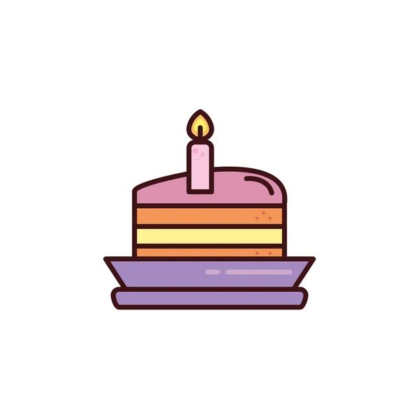 Porción de pastel de cumpleaños en el plato con fondo blanco — Vector de stock